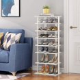 thumbnail image 3 of 7-Tier Wood Shoe Rack, Double Rows 7-Tier Shoe Shelf,Shoe Storage Stand, Entryway Shoe Tower, Vertical Shoe Organizer Perfect for Narrow Closet, Entryway, Hallway, Bedroom (White), 3 of 8