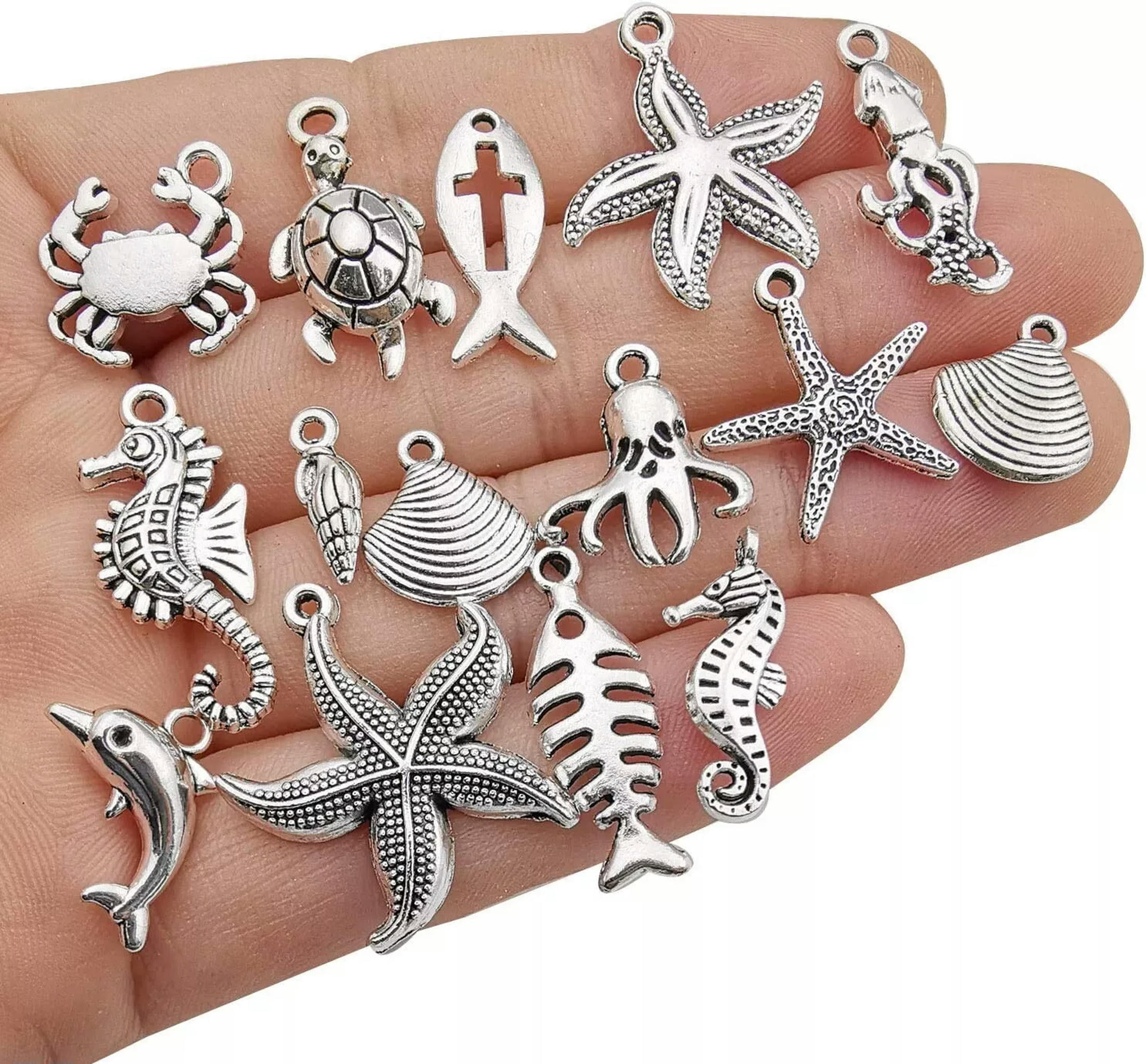 U8MO Sea Charms Bulk Lot Ocean Jewelry Making Supplies Beach Themed Silver 100pcs