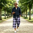 thumbnail image 2 of JoveMarine Men's Plaid Cargo Shorts Loose - Summer Work Shorts with Multiple Pockets, Knee-Length Relaxed Fit for Daily Wear,Purple L, 2 of 6