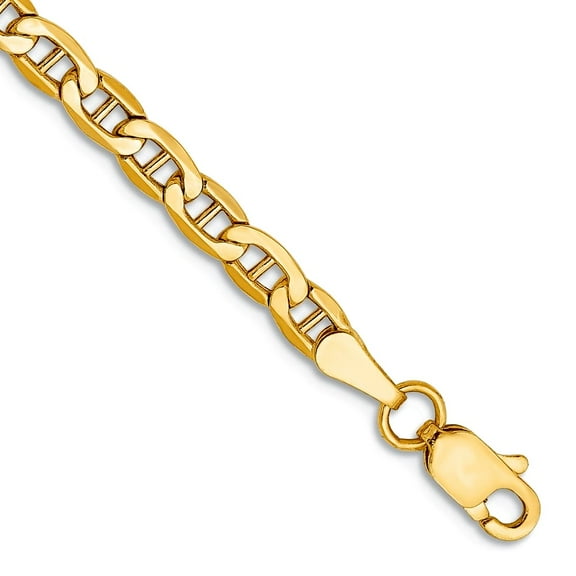 14k Yellow Gold 3.2mm Semi-solid Nautical Ship Mariner Anchor Chain Bracelet 8 Inch Link Bracelet for Women and Men