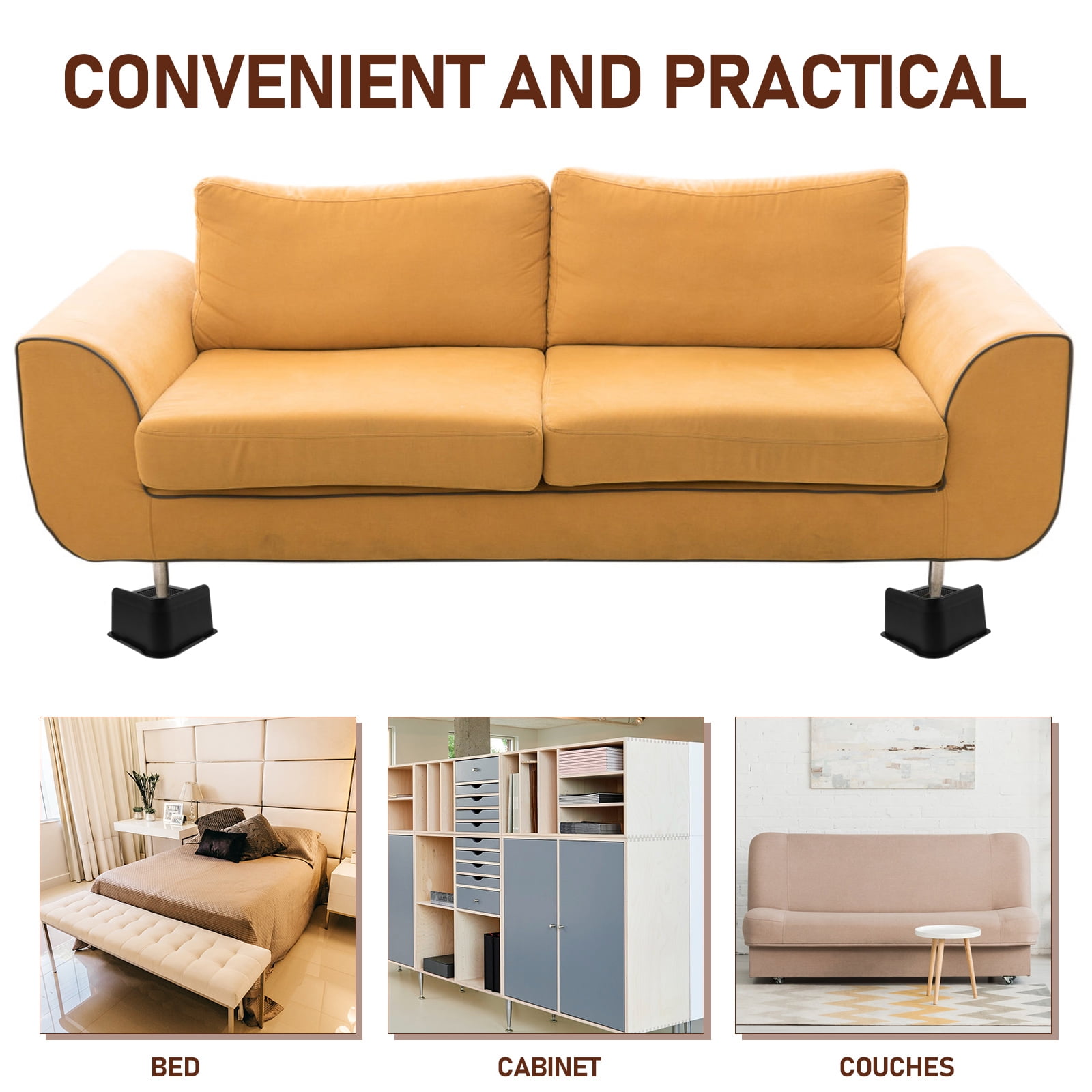 Black Rubber Furniture Legs Risers for Home Use Create More Storage Pcs