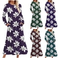 thumbnail image 3 of Tejiojio Classic Slim Dress for Women Spring Fall Long Sleeve Maxi Fashion Casual Printed/Colorblock Long Sleeved Round-Neck Dress, 3 of 5