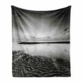 thumbnail image 1 of Black and White Soft Flannel Fleece Throw Blanket, Idyllic Sunrise at the Beach Rippled Seashore Dramatic View Image, Cozy Plush for Indoor and Outdoor Use, 70" x 90", Black White Grey, by Ambesonne, 1 of 6