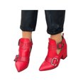 thumbnail image 3 of UKAP Womens Ankle Boots Pointed Toe Booties Buckle Strap Block Heel Boot Office Fashion Red 9, 3 of 6