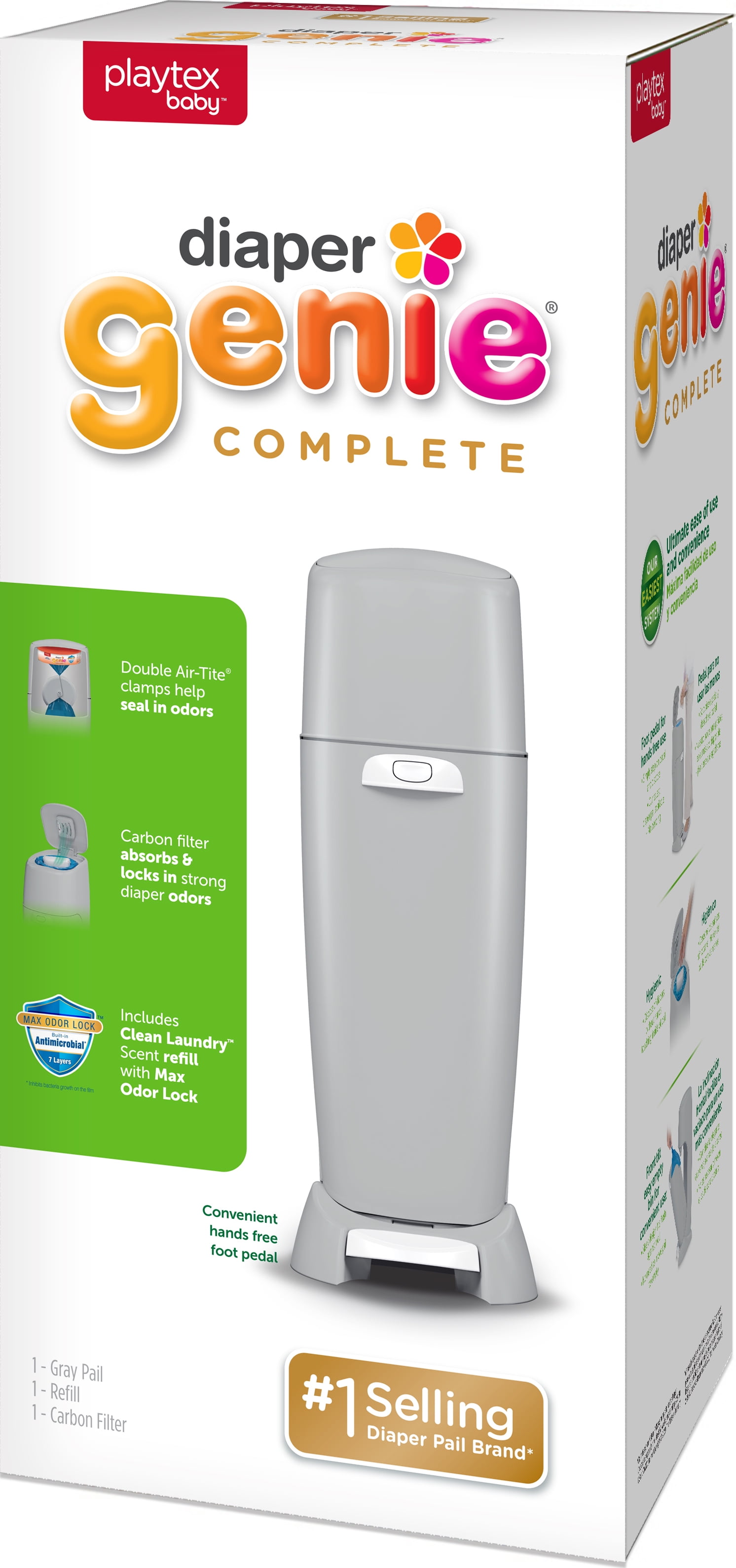 Playtex Diaper Genie Complete Gray Diaper Pail, With 1 Refill