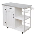 thumbnail image 6 of Harper & Bright Designs Outdoor Kitchen Island with Wheels, Patio Kitchen Cart with Stainless Steel Top, Portable Prep Station with Storage Drawer and Towel and Spice Racks for Garden, White, 6 of 19