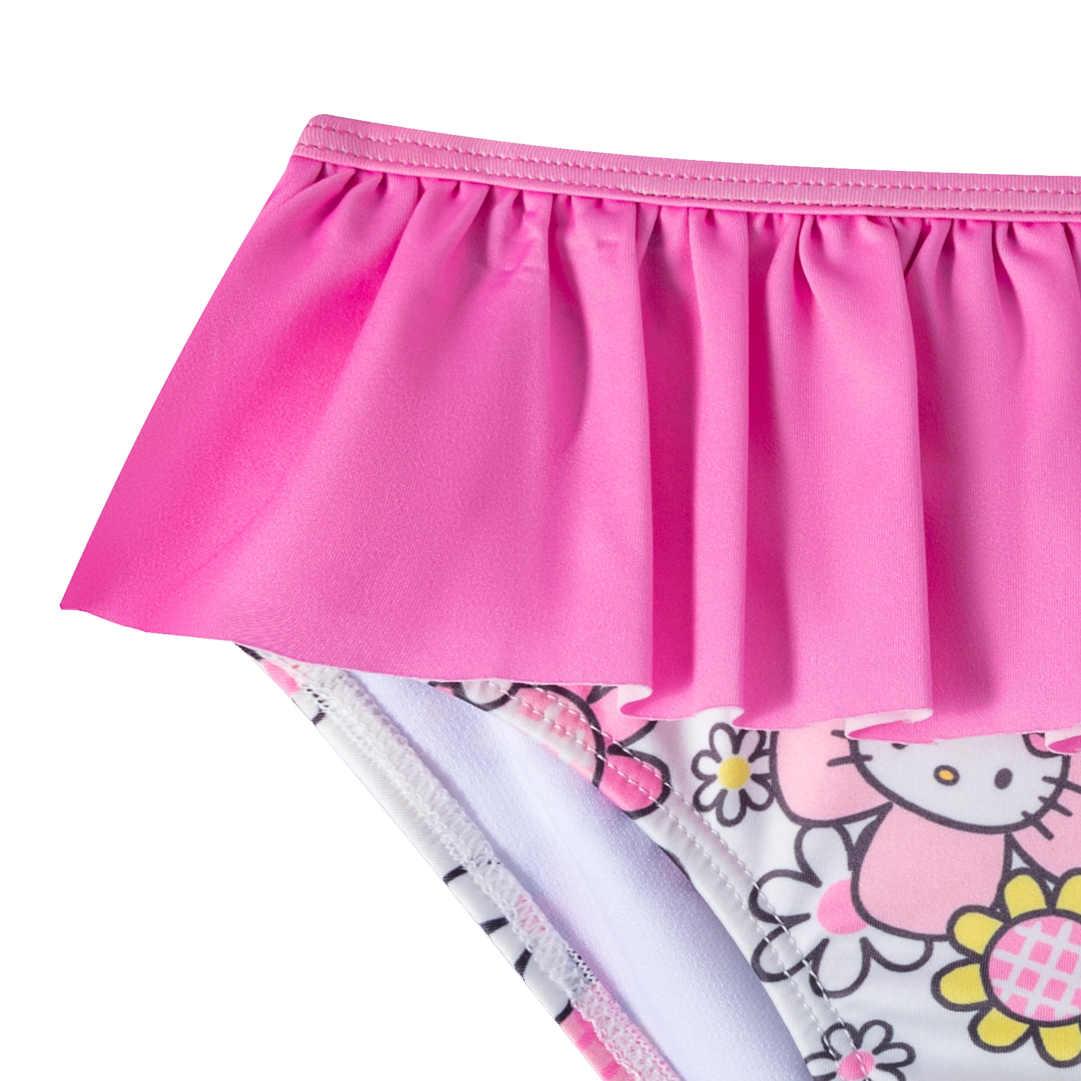 Hello Kitty Sanrio Girls Long Sleeve Rash Guard & Bikini Bottom UPF 50+, 2 Piece Swimsuit Set (Size 4-10)