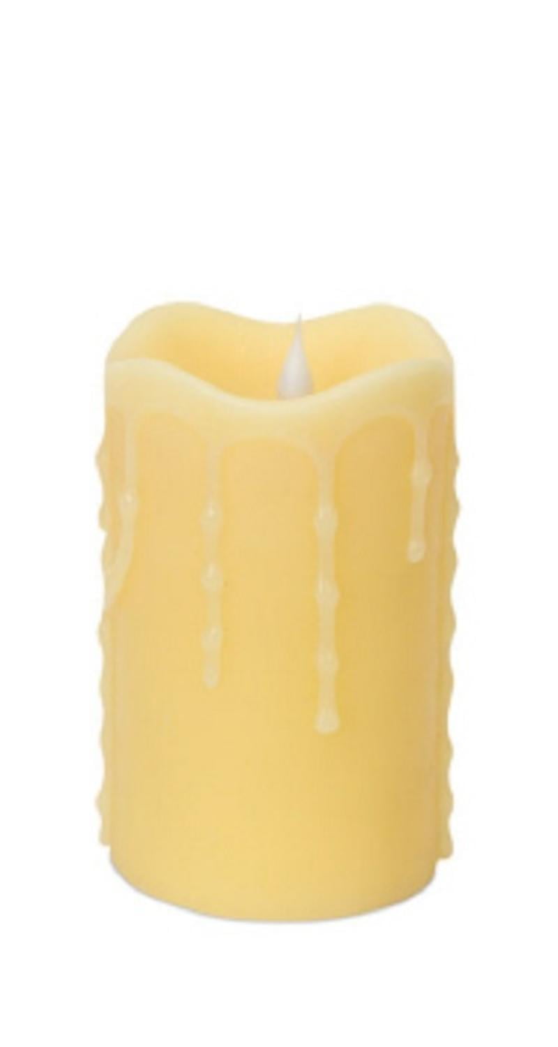 Set of 2 LED Lighted Ivory Dripping Wax Flameless Pillar Candles with ...