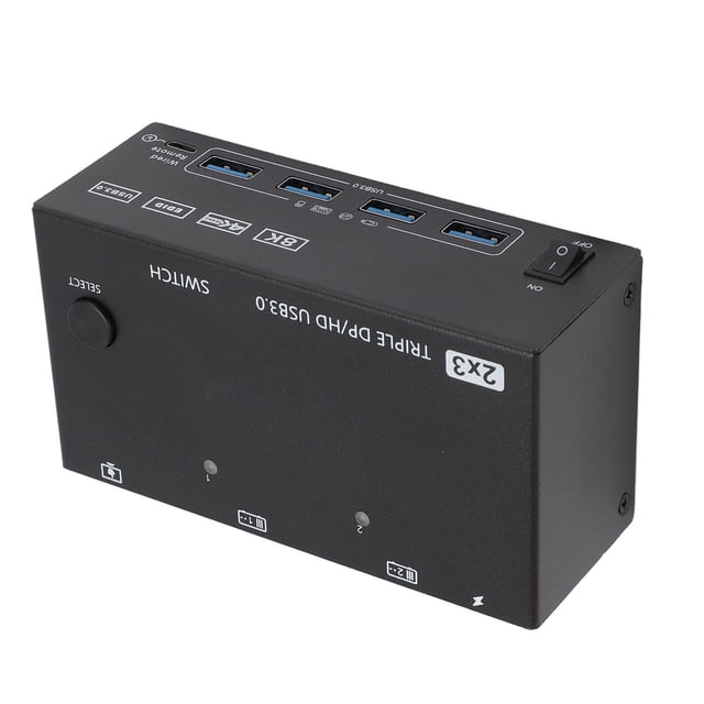 Conmutador KVM USB3.0, 8K 30Hz 4K 144Hz 3 Pantallas 2 Computeras Conmutadores KVM Con 3 USB3.0, Conmutador KVM USB SIMULADOR EDID USB PARA 2 Compartir 3