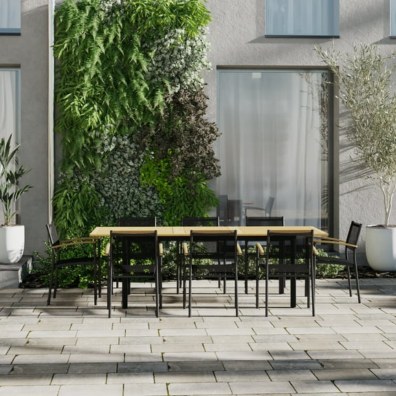 Amazonia Amoise Teak Finish & Aluminum 9 Pieces Extendable Rectangular Patio Dining Set, seating capacity:8