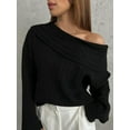 thumbnail image 5 of Women Off Shoulder Sweater Top Long Sleeve Knitted Pullover Casual Loose Oversized Trendy Vintage Knitwear Tops Black L, 5 of 6