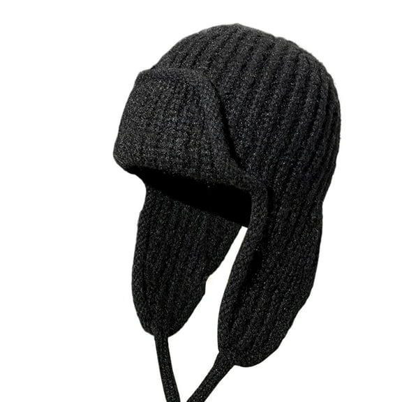 harmtty Fashion Knitted Hat Thickened Soft Hat Women's Knitted Hat Earflap Beanie Super Soft Solid Color Thickened Windproof Cold Weather Fashion Knitted Black
