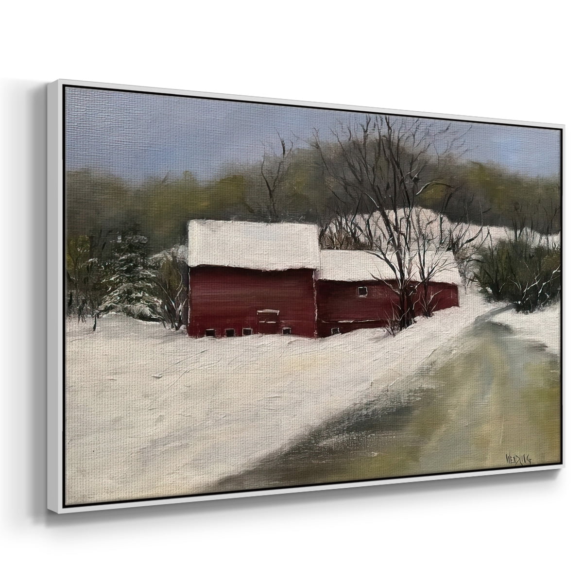 Winter Homestead II - Framed Gallery Wrapped Holiday Canvas - 17 x 25 - White Frame