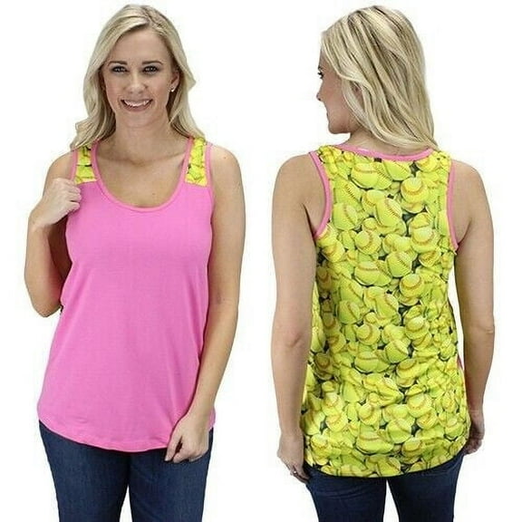 Womens Tank Top Softball Ladies Sleeveless Sports Shirt Pink Yellow
