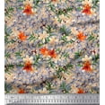 thumbnail image 1 of Soimoi Japan Crepe Satin Fabric Leaves & Wild Flower Floral Print Fabric by Yard 42 Inch Wide, 1 of 3