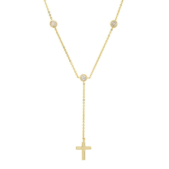 Kylie Harper 14k Gold Over Silver Bezel-set CZ Cross Y Necklace