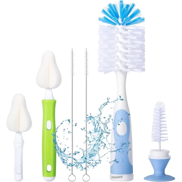 9 Piezas Cepillo para Biberones, Cepillo para Botellas de Agua Multifunción, Cepillo para Limpiar Popotes y Cepillos Esponja para Pezones, Limpiador de Biberones con Base Oculta para Botellas