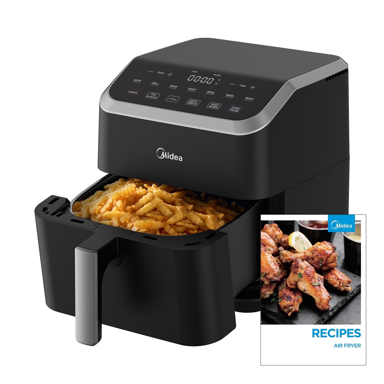 Midea Air Fryer, 5.5 Qt, X-Cyclone Rapid Air Technology, 9-In-1 Presets, Fav Function, Black