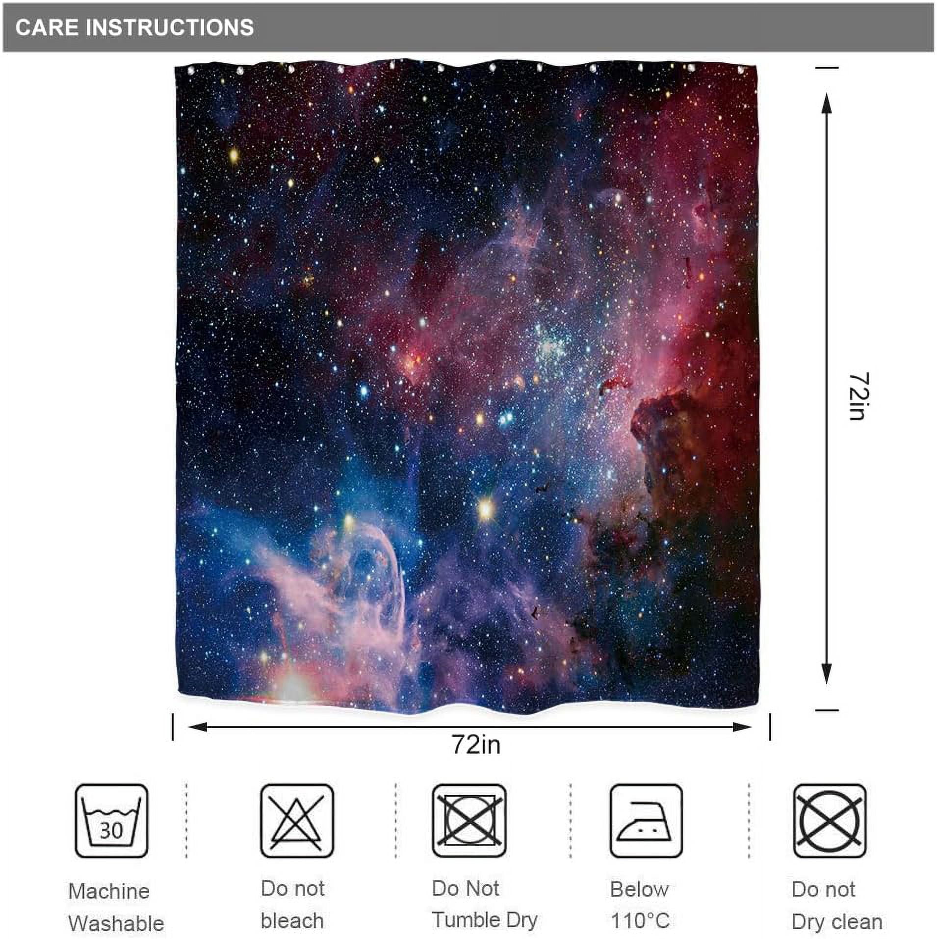 Outer Space Galaxy Stars Shower Curtain 72Wx72H Inch Nebula Universe Planet Purple Sky Starry Decor Fabric Set Polyester Waterproof for Bathroom with Metal Hooks 12 Pack