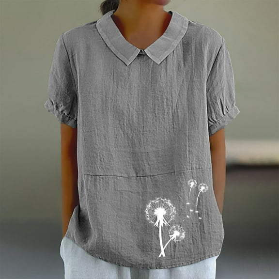 Viikei Womens Shirts Plus Size,Dressy Blouses for Women,Women's Casual Style Casual Printed Short Sleeve Blouse V-Sleeve Blouse/Shirt Gray S