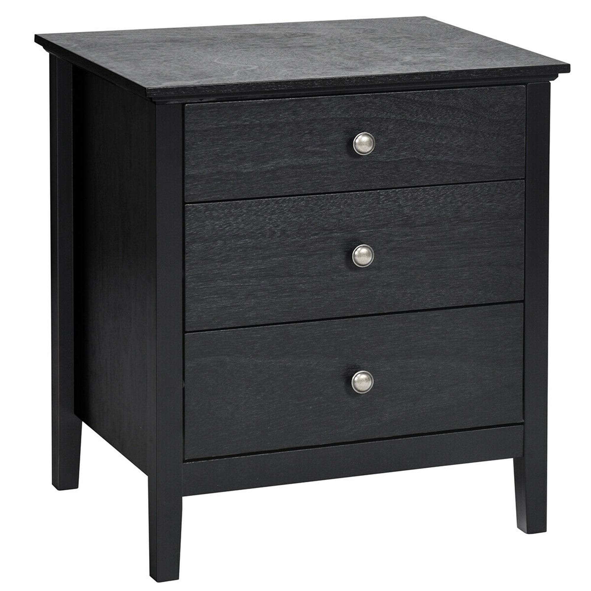Gymax Accent Table Organizer Nightstand Beside End Side Table W/3 Drawers Black