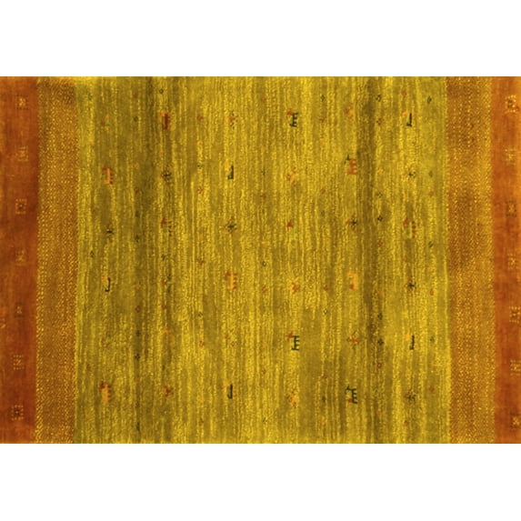 Ahgly Company Indoor Rectangle Abstract Yellow Contemporary Area Rugs, 2' x 5'