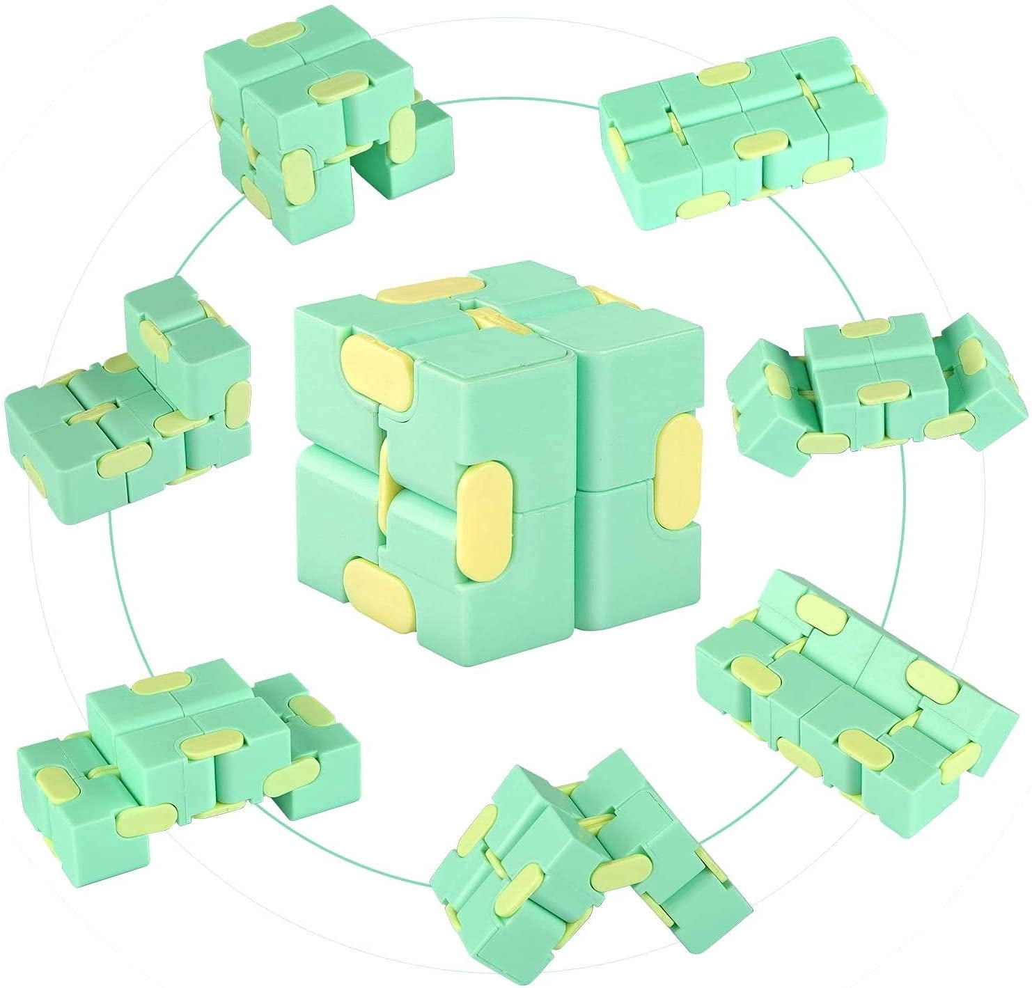 Oren Fidget Cube Pack, Infinity Cubes for Sensory Play, Handheld Puzzle Game for Children, Teens - Promotes Fun, Stress Relief & Focus, Blue, Green, Pink, And Yellow - Set of 4