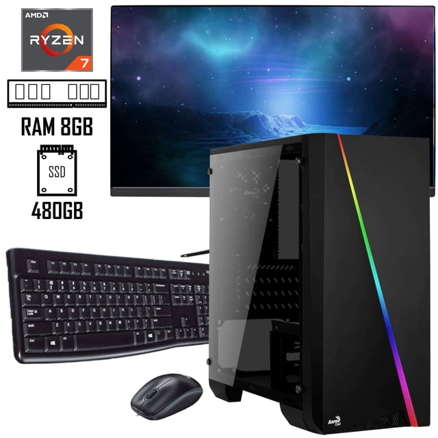 Computadora Gamer Ryzen 7 5700G AMD SSD 480GB RAM 8GB Radeon monitor 21.5" 80 plus