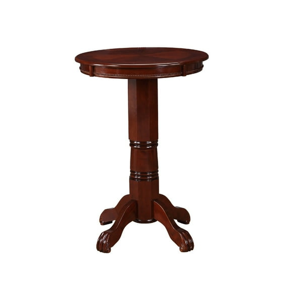 Ava 42 Inch Pub Bar Table Wood Sunburst Design Carved Pedestal Espresso Brown