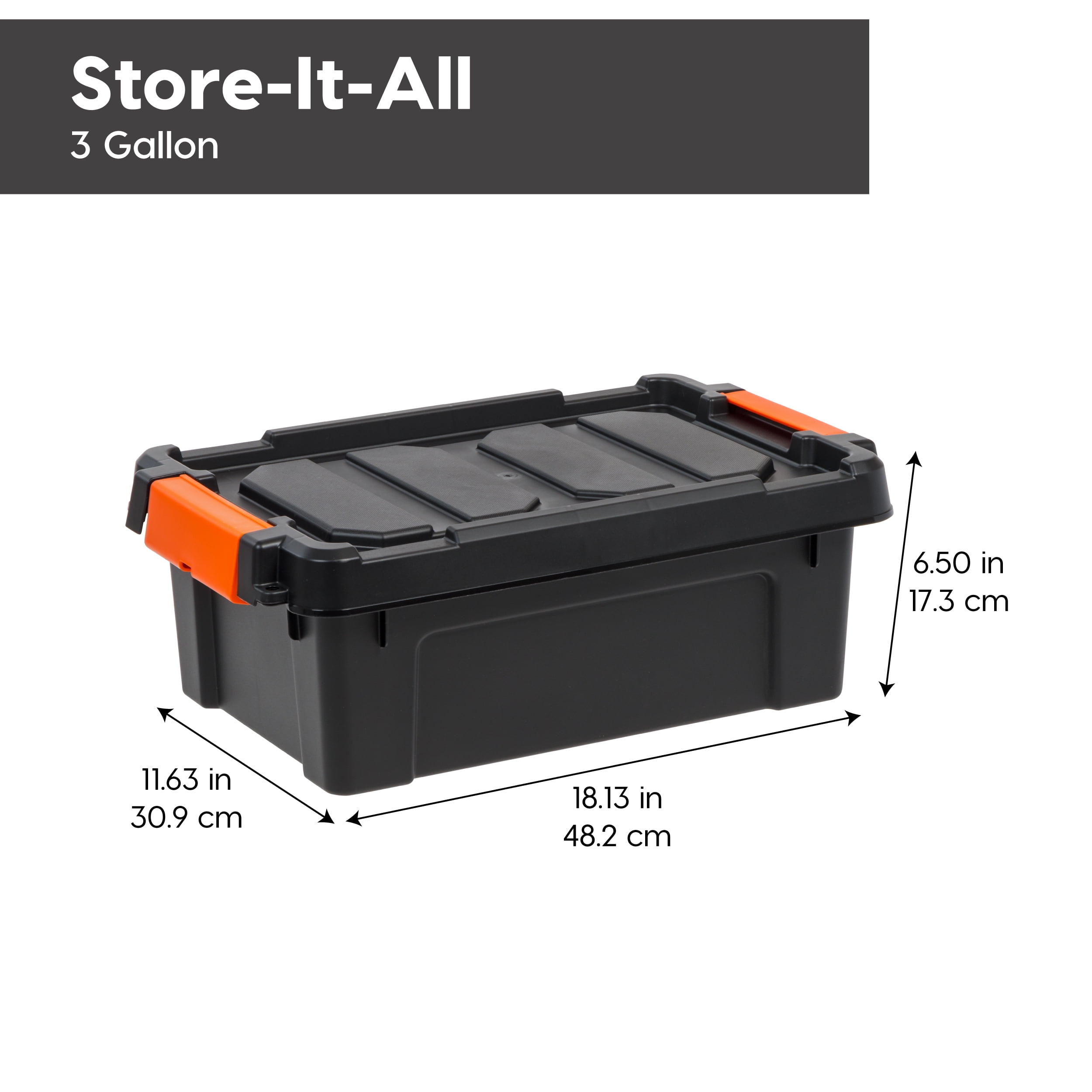 IRIS 3 Gallon Black Plastic Latching Storage Bin with Lid Tote, Plastic Storage Container with Lid, 6-Pack