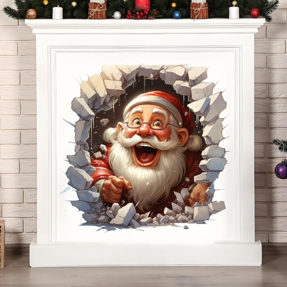 3d Wall Stickers，Christmas Wall Stickers,Santa Claus Breaking Through Wall Design, Living Room Decor