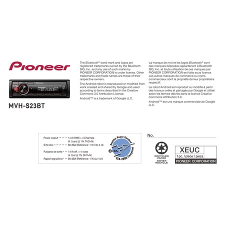 Pioneer MVH-S23BT Single Din Bluetooth Car Stereo Digital Media Receiver, Android Compatible (New)