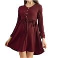 thumbnail image 2 of Purcolt Women's Maternity Mini Dress Casual Long Sleeve Crew Neck Button Flared Dresses Spring Summer Loose Fit Pregnancy Dresses, 2 of 6