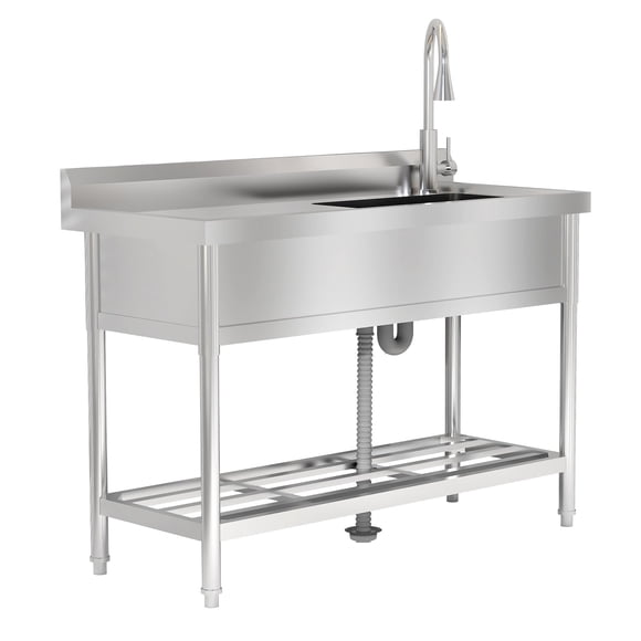 24" Utility Sink, Free Standing Stainless Steel Sink with Hot/Cold Water Plumbing,Faucet & Storage Shelf, Single Bowl Commercial Restaurant Sink for Prep Food & Washing Hand, Indoor Outdoor