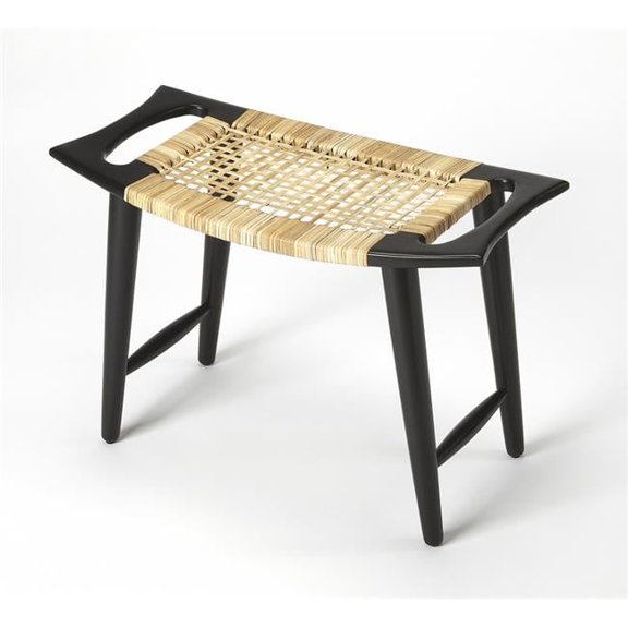 17.5 x 25.5 x 14 in. Black & Natural Cane Woven Stool