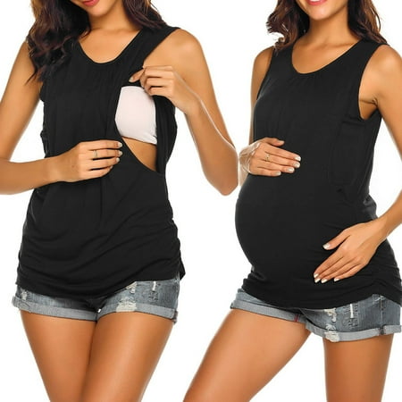 

NIUREDLTD Women s Maternity Nursing Tops Breastfeeding Tank Top Shirt Double Layer Soft Sleeveless Pregnancy Clothes