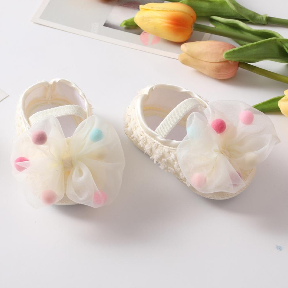 Baby Girl Shoes with Headband Set,Large Mesh Bowtie Princess Wedding Dress First Walking Shoes Toddler Soft Sole Prewalker Lightweight Crib Shoes Cute Newborn Girls Mary Jane Flats,Beige 0-18Month - image 5 of 7