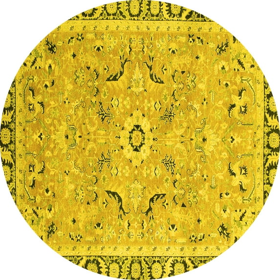 Ahgly Company Machine Washable Indoor Round Oriental Yellow Modern Area Rugs, 7' Round