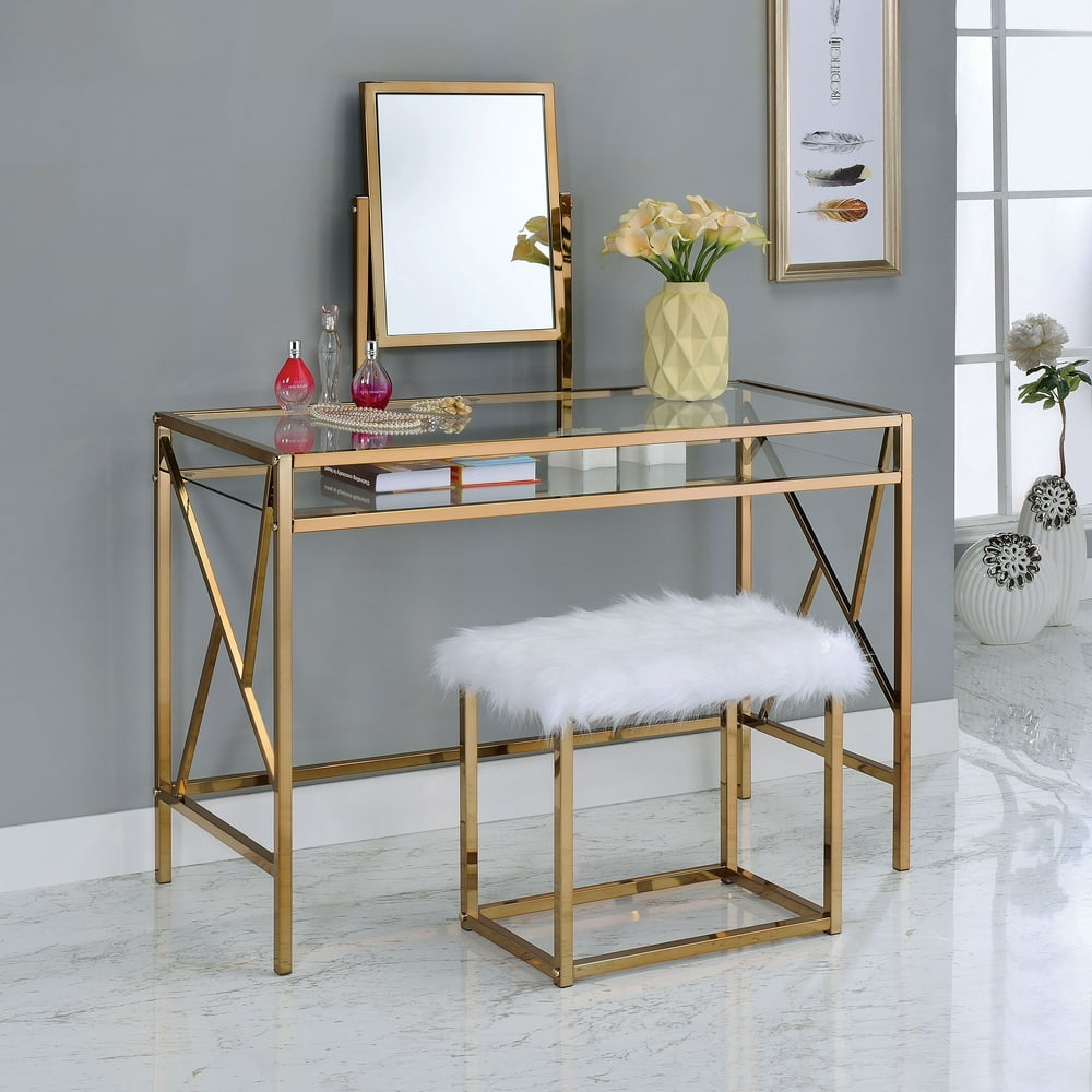 Furniture of America Shari Contemporary 3Piece Vanity Set, Champagne