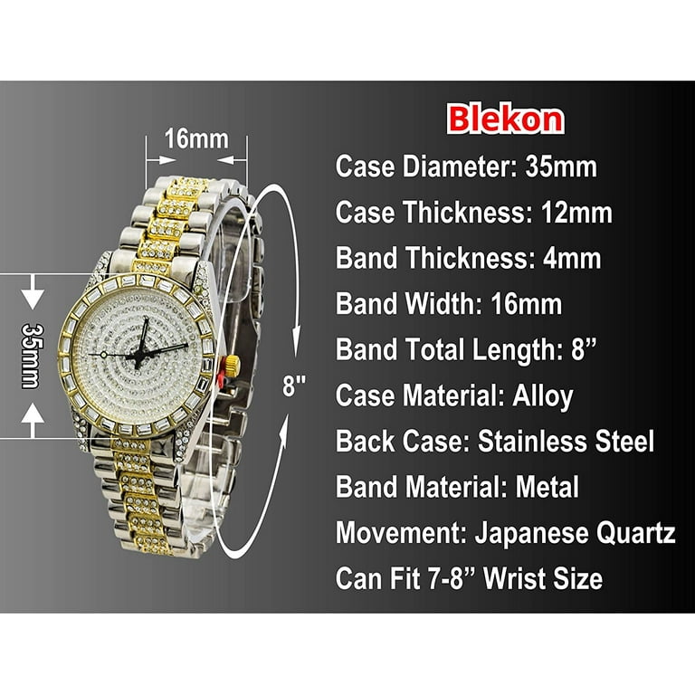 Blekon Unisex Adult Bling Watch Iced-Out Oblong Design, Quartz
