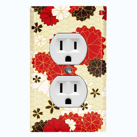 Metal Light Switch Plate Cover Japanese Flower Pattern Tan Wallpaper FLW041