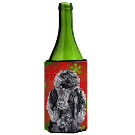 

Black Standard Poodle Red Snowflakes Holiday Wine bottle sleeve Hugger 24 Oz.