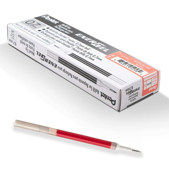 Pentel Refill Ink - For EnerGel Gel Pen, 0.7mm Metal Tip, Medium, Coral Pink Ink, 12 pack (LR7-P3)