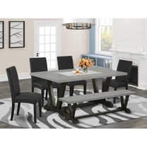 East West Furniture 6-Pc kitchen table set-Black Linen Fabric Seat and High Stylish Chair Back Dining chairs, A Rectangular Bench and Rectangular Top Modern Dining Table with Wood Legs - Cement...