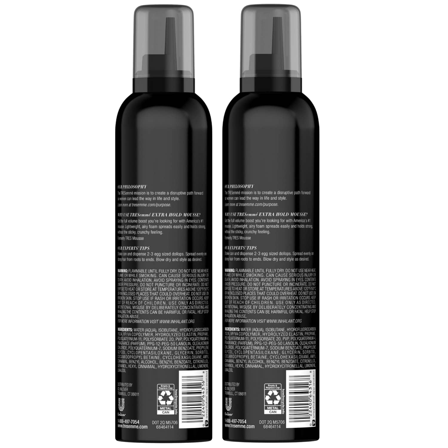 Tresemmé Tres Mousse Tres Extra Hold, Extra Firm Control Mousse, Frizz Control With Flexible Feel, Hair Styling Mousse, Styling Foam For All Hair Types, Humidity Resistant, 2 Pack - 10.5 Oz Each