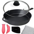 thumbnail image 1 of Crucible Cookware 12-Inch Cast Iron Skillet Set (Pre-Seasoned), Including Large &amp; Assist Silicone Hot Handle Holders, Glass Lid, Cast Iron Cleaner Cha, 1 of 8