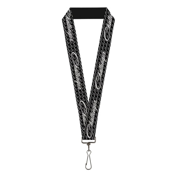 Dodge Lanyard, Challenger Repeat Text Black White, Elastic