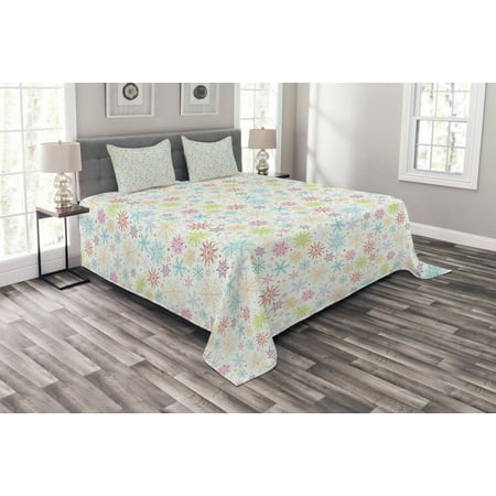 Holiday Quilt Sets Winter Bedspread Set, Colorful Doodle Snowflakes Cheerful Joyful Pattern Holiday Celebration Christmas Fun, Decorative Quilted Coverlet Set with Pillow Shams Included, Multicolor, by Ambesonne ()