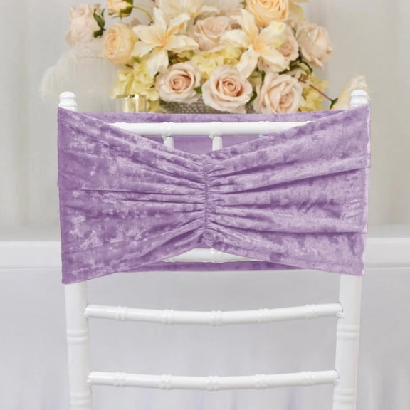 Balsa Circle 5 Lavender Crushed Velvet Chair Sashes with Wide Ruffle Style Party Wedding Reception Event Catering Decorations Supplies