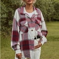 thumbnail image 7 of jsaierl Womens Casual Flannel Wool Blend Plaid Lapel Button Down Long Sleeve Shacket Jacket Coat Winter Loose Oversize Shirts Top, 7 of 7